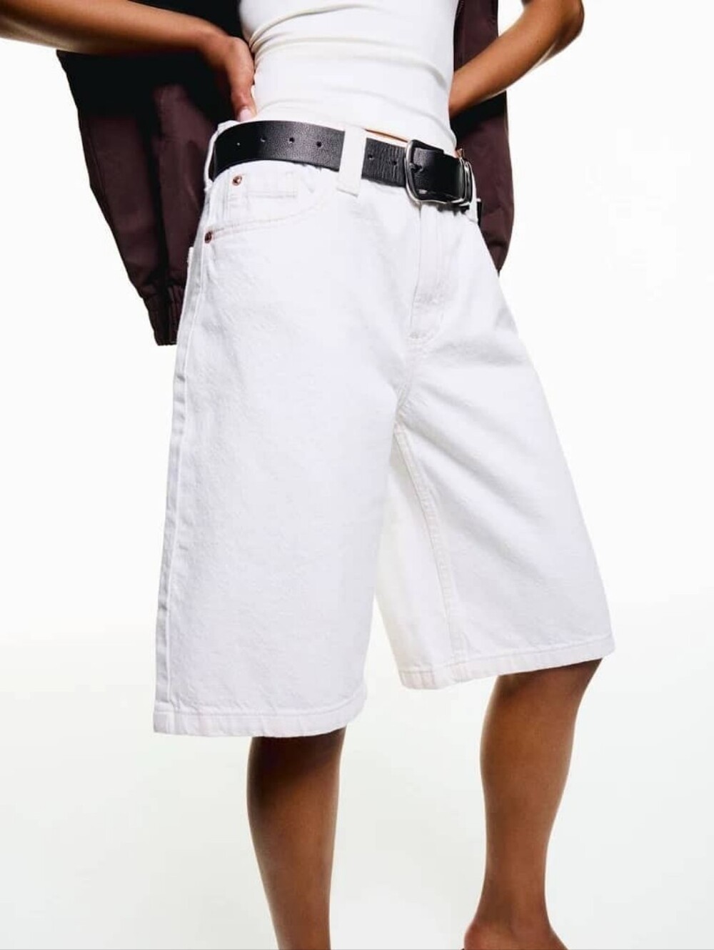 Bershka Baggy Denim Bermuda Shorts White